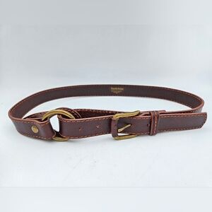 Brown Loop Back Leather Belt with Brass Buckle